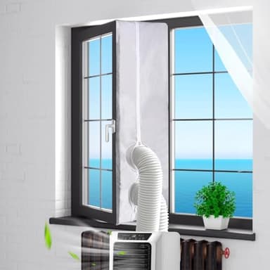 Hydomi Upgrade Air Conditioner Window Kit for UK Window - Air con Window Seal Kit/Waterproof/Hot Air Stop/No Drilling with Zip and Adhesive Fastener for Portable AC&Tumble Dryer - 300CM/118 Inch
