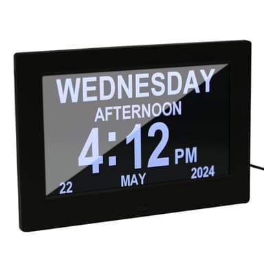 7 Inch Large Digital Calendar, Dementia Clock with Days Dates and Time of Day, Medication Reminders Calendar Clock for Elderly UK, Electronic Calendar for Vision Impaired, Elderly, Alzheimer (Black)