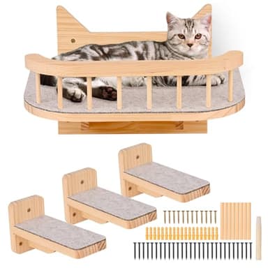 Wall Mounted Cat Hammock Cat Wall Shelves with 3 Steps,Cat Shelves and Perches for Wall, Cat Wall Furniture with Plush Covered,Cat Climbing Shelf, Cat Scratching Post for Climbing Sleeping Playing