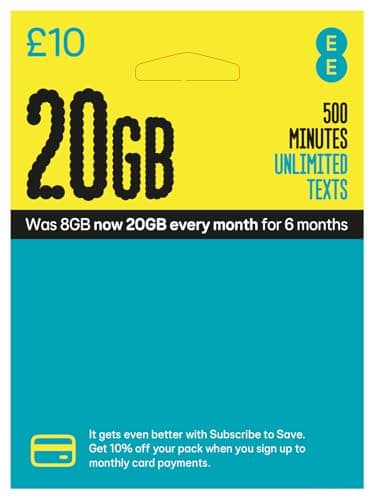 EE Pay As You Go SIM Card UK PREPAID PAYG £10 Bundle 8GB + (12GB FREE DATA every month for 6 months with regular top ups (Promotion request deadline of 07.10.2025)