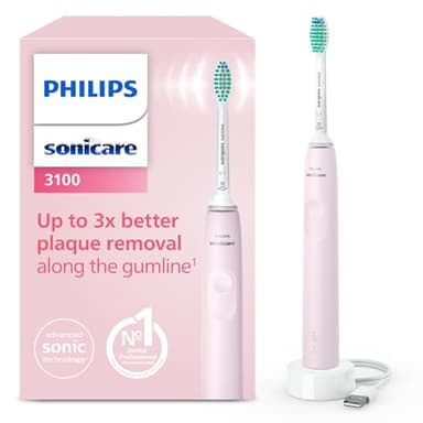 Philips Sonicare 3100 Electric Toothbrush, Sonic Toothbrush, Pressure Sensor and Timer, Sugar Rose, Model HX3671/11