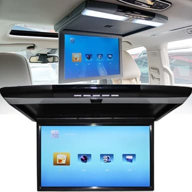 Car Overhead flip-Down Monitor,17.3 inch 16:9 Ultra-Thin Digital tft Screen 1080p Video car Overhead Player roof Mounted Monitor HDMI USB sd Port ir and fm,Black
