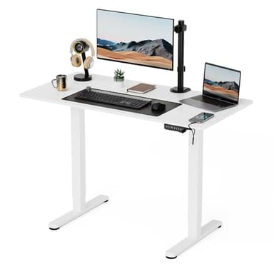 VonHaus Electric Standing Desk, Height Adjustable Sit Stand Desk w/Anti-Collision & Height Preset Technology, Cable Management & USB-C Charging, 120x60cm, Two Piece White Desktop & Frame