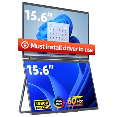 cocopar Laptop Screen Extender - Double 15.6 inch 1080P Dual Screen Monitor with Speaker HDMI USB-C Triple Monitor for Laptop MacBook Surface PC Xbox PS5 w/Kickstand, VESA Mountable