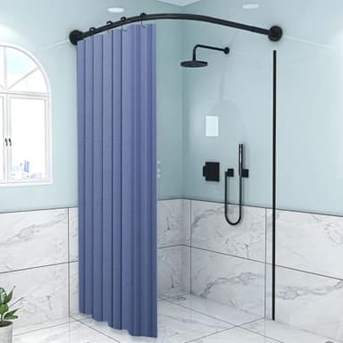 L Shaped Shower Curtain Rail, Adjustable Corner Shower Curtain Pole, Wall Mounted Curved Shower Rail Without Ceiling Support For Bathroom Bathtubs, No Drilling(Size:D 70-95cm x 105-165cm,Color:Black)