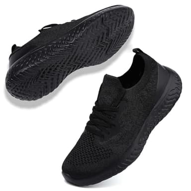 Womens Trainers Running Walking Shoes Tennis Sport Sneakers Ladies Ligthweight Gym Athletic Fitness Jogging Mesh Slip On Shoes Casual Fashion Comfortable Outdoor Flat Shoes Black