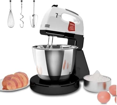 Stand Mixers, 7 Speeds With 3QT Stainless Steel Bowl, Stand and Hand Mixer with Dough Hook, Whisk, Mixing Beater for Baking, Cake, Cookie, Kneading (ZO2)