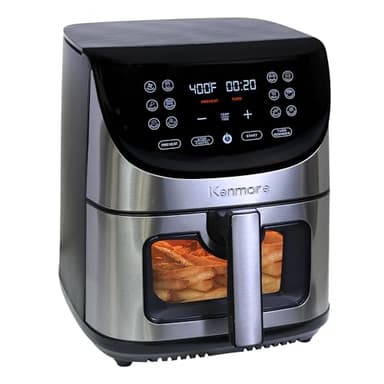 Kenmore 7.8L Air Fryer Family Size Air Fryers Healthier Oil Free Programmable Cooking with 12 Presets Chicken Vegetables Dehydrate Adjustable Timer Dishwasher Safe Part Gourmet Kitchen Stainless Steel