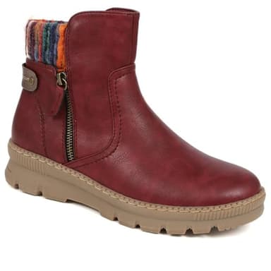 Pavers Knitted Cuff Ankle Boots - Burgundy Size 6