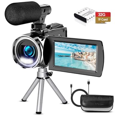 Hojocojo Video Camera Camcorder 4K 36MP Vlogging Camera for YouTube 30FPS Digital Camera 3.0 Inch 270° Rotating IPS Screen Camera with 18X Digital Zoom, Tripod, 32G Card & Batteries
