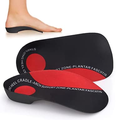 Orthotic Insoles, 3/4 High Arch Support Shoe Inserts Insoles for Women and Men, Flat Feet, Over-Pronation, Heel Pain, Heel Spur (9-12 UK Red&Black