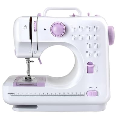 M MUNCASO Sewing Machine for Beginners,12 Stitch Electronic Sewing Machines,Mini Sewing Machine Double-line Two-speed Reverse Stitch with UK Plug