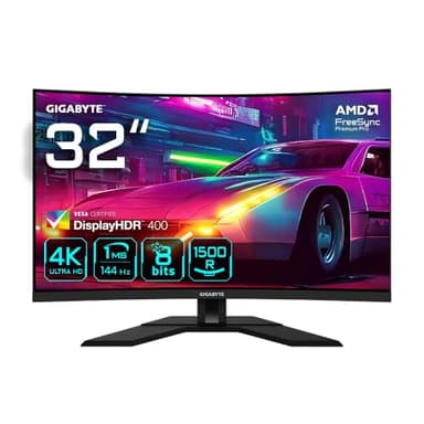 GIGABYTE M32UC EK 31.5" LED 4K Ultra HD Curved Gaming Monitor - 3840 x 2160(4K Ultra HD), 144Hz, 1ms, FreeSync Premium Pro, DisplayHDR 400, HDMI 2.1, DisplayPort 1.4