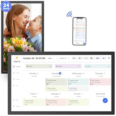 Digital Calendar Smart Chore Chart-for-Business-Schedules - 24" Wall Mounted Interactive Touchscreen Electronic Calendar, Auto-Sync Google iCloud Outlook Calendars for Family Household Organization