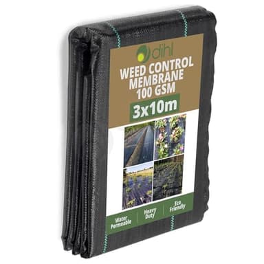 Dihl 3M x 10M Ground Fabric Landscape Garden Weed Control Membrane, Heavy Duty, 100gsm, Black, 322 Square Feet
