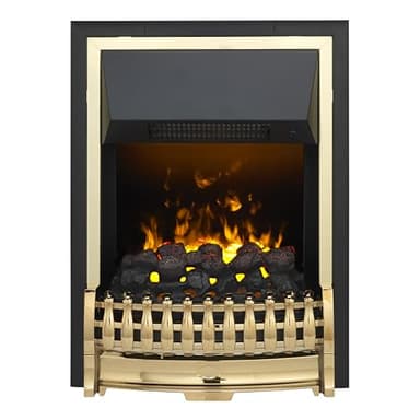 Dimplex Atherton Optimyst Inset Electric Fire, Classical Black and Brass Fireplace, 3D Flame Technology with Adjustable Smoke and Flames, 2kW Fan Heater, Thermostat and Remote Control