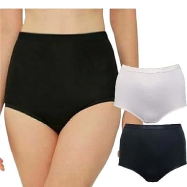 iTRONiK Women's Ladies 100% Cotton Incontinence Pants Washable with Pad Briefs Knickers (White, L)