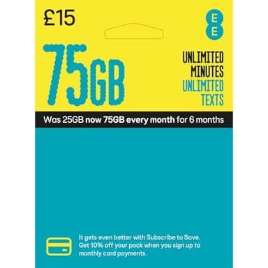 EE PAYG SIM CARD - WITH 75GB DATA + UNLIMITED CALLS & TEXTS (75GB + UNLIMITED CALLS & TEXTS)