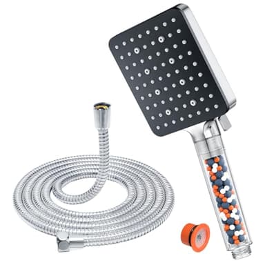 Shower Head and Hose 1.6M with Filter - YEAUPE PRO Square High Pressure Bathroom Shower Heads (115*100mm) 6 Jet Modes,Large Powerful Flow Rain Showerhead for Low Pressure Hard Water Filter Shower Head