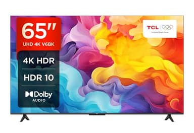 TCL 65V6BK 65-inch 4K Ultra HD, HDR TV, Smart TV Powered by Android TV (Dolby Audio, Voice Control, Compatible with Google Assistant, 2024 New Model)