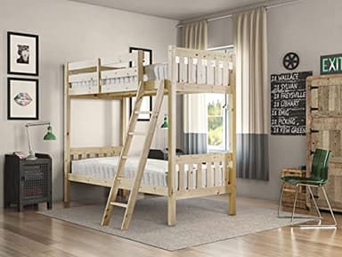 STRICTLY BEDS&BUNKS Aspen 3ft Single Solid Pine HEAVY DUTY Bunk Bed with Slanted Ladder