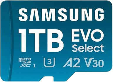 Samsung EVO Select (2024) microSD card + SD Adapter, 1 TB, UHS-I U3, 4K UHD, Full HD, 160 MB/s Read, Memory card for smartphones, tablets and laptops, MB-ME1T0SA/EU