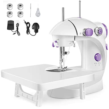 Mini Sewing Machine, Household Sewing Machine with Extension Table, Portable Sewing Machine Lightweight for Beginners, Handheld Sewing Machine with Sewing Kits for DIY Clothing, Curtain, Crafts(White)