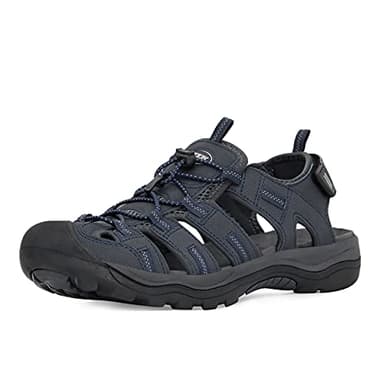 GRITION Mens Hiking Sandals Outdoor Sports Summer Beach Fisherman Water Shoes Walking Closed Toe Traveling Comfort Casual Non-Slip Athletic Waterproof Wide Adventures Sandles (9.5 UK / 44 EU, Blue)