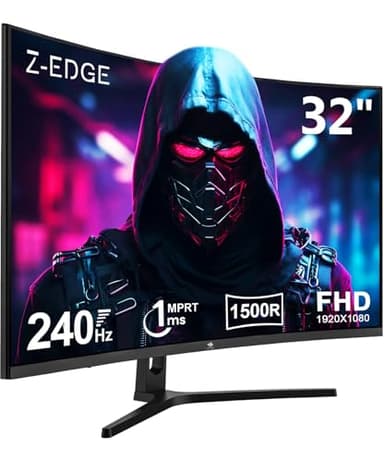 Z-Edge 32 Inch Curved Gaming Monitor 240Hz 1ms MPRT Full HD 16:9 Curved Screen Frameless LED Monitor, Ultra-Thin Bezel, FreeSync, DisplayPort & HDMI, Black