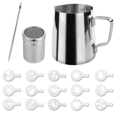 Milk Frothing Jug 350ml (12oz) Stainless Steel Milk Pitcher Cup Barista Milk Jug and Latte Decorating Art Pen for Making Coffee Cappuccino Frothing Milk Coffee Machine