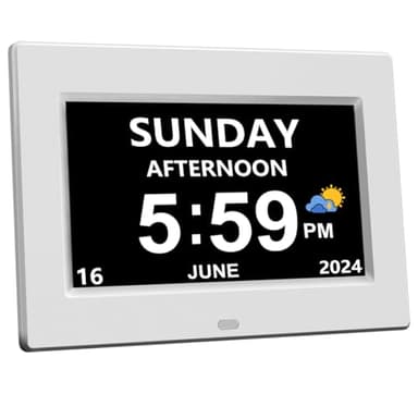 CAZOKASI Digital Clock with Date and Day of Week for Elderly-8 Alarms Medication Reminder Dementia Alzheimers Clock Calendar with Extra Large Display (7inch)