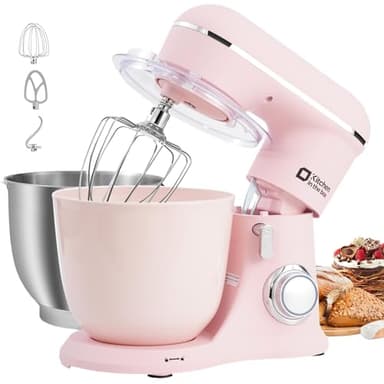 Kitchen in the box Stand Mixer, 4.5L+5L Two Bowls Food Mixer for Baking, 10 Speeds Electric Kitchen Mixer with Dough Hook, Whisk, Beater, 1300W Matte Cake Mixer (Rose Pink)