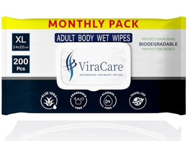 200 x Wet Wipes for Adults | Intimate Wipes With Aloe Vera | Biodegradable | Incontinence Wipes | Body Wipes for Adults No Shower | Shower Wipes | Extra Large | Size 34 x 20 cm