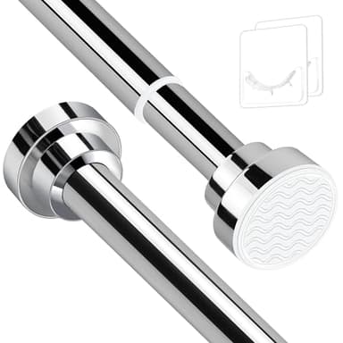 Stainless Steel Extendable Shower Curtain Rod Tension Pole, including 2 Holder,Net Voile Curtains Rail,Adjustable Telescopic Rods Extendable for Kitchen Cupboard Bathroom Window(130cm-193cm)