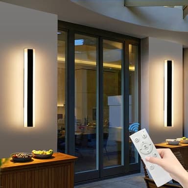 Mikeru 60CM Outdoor Wall Light Dimmable 10% to 100%, 2Pack Acrylic Wall Light 3 Color Change 3000K/4500K/6000K Downlight Linear Light Remote Control with Memory Function for Garden