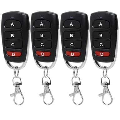 433mhz Universal Duplicator Remote Garage Door Opener Remote 4Pcs Replacement Electric Gate Remote Control Key Fob Wireless Cloning RF Transmitter Remote Control Keychain with 4 Button