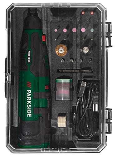 Parkside 12V Cordless Rotary Tool Multi Grinder PFBS 12 B6 for Drilling, Milling, Grinding, Polishing, Cleaning, Cutting and Engraving with 44 attachments