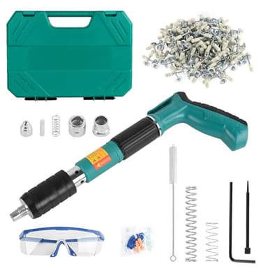 Concrete Nail Gun with 110 Round Nails,Concrete Nail Gun Kits,5 Speed Manual Adjustable Steel Nail Gun Tool with Gloves,Brush,Glasses,Earplugs