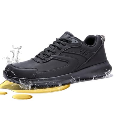 SPIEZ Non Slip Work Shoes, Waterproof Kichen Safety Shoes, Men's Chef Shoes, Comfortable Walking Trainers Black Size 9