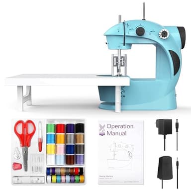 KPCB Mini Sewing Machine with Finger Guard, Electric Sewing Machine for Beginners with Extension Table (Blue)