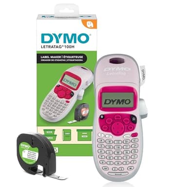 Dymo LetraTag LT-100H Handheld Label Maker | ABC Keyboard Label Printer with Easy-to-Use, 13 Character LCD Screen | Great for Home & Office Organisation | Pink