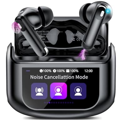 Wireless Earbuds, 48H Smart Touch Screen Ear Buds Bluetooth 5.4 Headphones in Ear, ANC/ENC Noise Cancelling Mic Bluetooth Earbuds with HiFi Stereo, 5 EQ Modes, IPX7 Waterproof Wireless Earphones Black