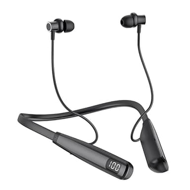 Earphones wireless Bluetooth, new Bluetooth 5.2 playtime up to 100 hours LED battery display, Bluetooth earphones with microphone, neck wearing running headphones in-ear noise cancelling (Y10)