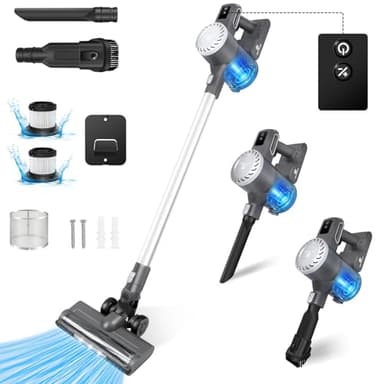 4000W Cordless Stick Vacuum Cleaner, 6 in 1 Electric Vacuum Cleaner with LED Light, HEPA Filters, 2000mAh Rechargeable Battery, for Carpet, Floors, Pet Hair, Crevice & Multi-Surface Clean Tools