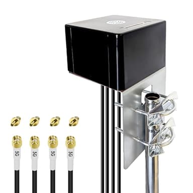 Maswell 5G Antenna Outdoor 4X4 MIMO | Up to 6dBi Cellular 600-8000MHz Omni Cross Polarized LTE UWB 5G NR External Aerial with WiFi 6E for Campervan Home Rugged Router Modem | 4X SMA-Male & TS9