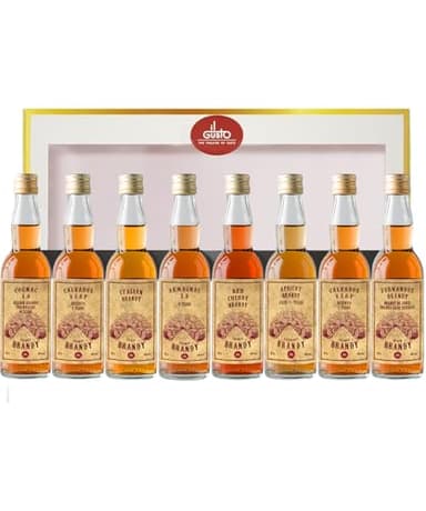 Il Gusto - Miniature Brandy Tasting Gift Set - Pack of 8, 40ml Each - Cognac X.O, Cognac V.S.O.P, Italian, Armagnac X.O, Red Cherry, Forest Raspberry, Calvados V.S.O.P, Fernandez - 40% Alc.