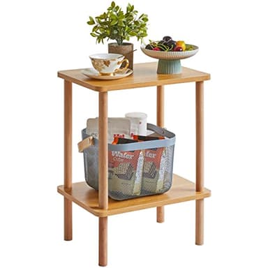 IBUYKE 2-Tier Side Table, Solid Wood Tall End Table with Storage Shelves, Nightstand Bedside Table for Living Room Bedroom Office, No-Tool Assembly, Natural WST002N