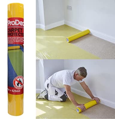 ProDec 25m Carpet Protector Roll - Strong Self Adhesive Plastic Carpet Protector, Fully Waterproof Heavy Duty Stair Protection, Clear Sticky Back Plastic Floor Protectors