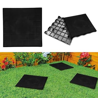 ADEPTNA Pack of 4 Plastic Patio Block Stepping Stones Easy Install, Weatherproof, Lightweight Concrete Effect Paving Slabs Anti-Slip & UV Resistant Square Stones for Outdoor Garden Pathway & Patio