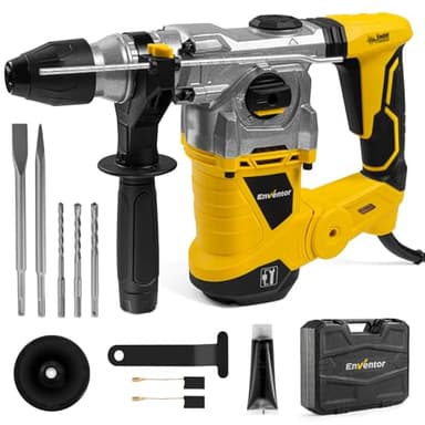 Enventor Hammer Drill, 1500W Heavy Duty Rotary Hammer Drill, 360° Auxiliary Handle, SDS-Plus Electric Hammer Drill for Concrete, Masonry, Brick, Steel, Wood
